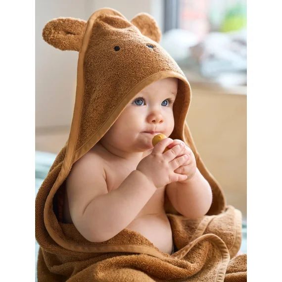 Cape de bain + gant en coton bio* caramel