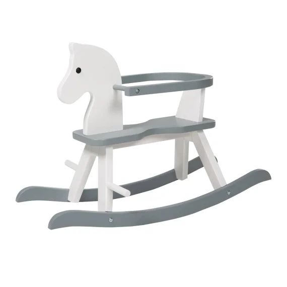 Cheval À Bascule En Bois Avec Anneau De Protection Blanc Et Gris