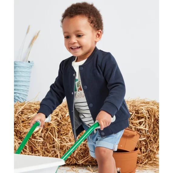 Cardigan bébé garçon réversible bleu marine et à rayures –  – Soldes