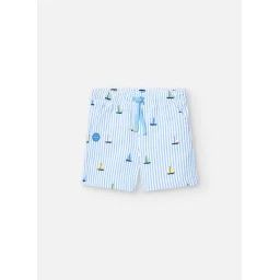 Bermuda En Coton Avec Motif Rayures Bleu
