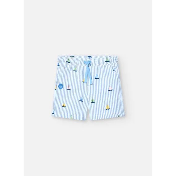 Bermuda En Coton Avec Motif Rayures Bleu