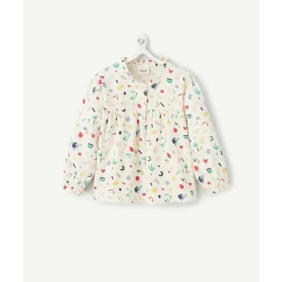 Blouse bébé fille blanche avec formes géométriques colorées