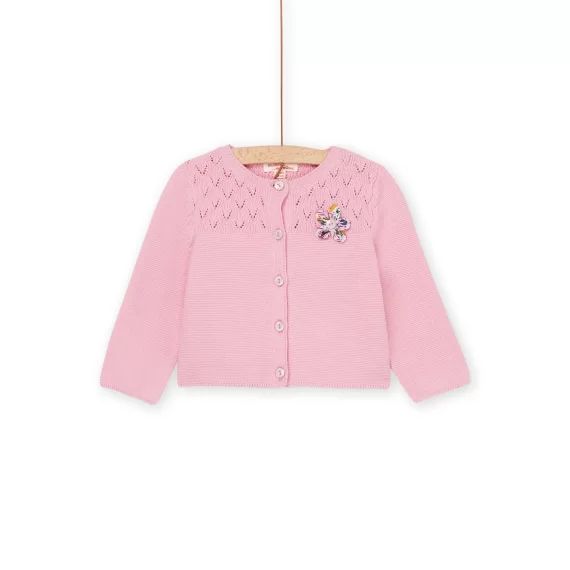 Cardigan Rose Avec Fleur Cousue