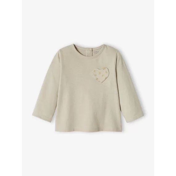 T-shirt bébé fille poche coeur et fraises BASICS vert de gris