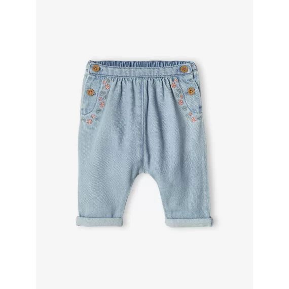 Sarouel brodé bébé en denim denim bleached