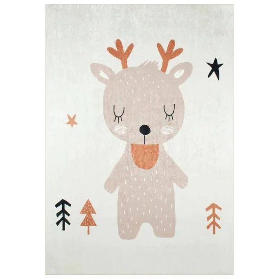 Tapis Enfant Motif Renne En Polyester Marron