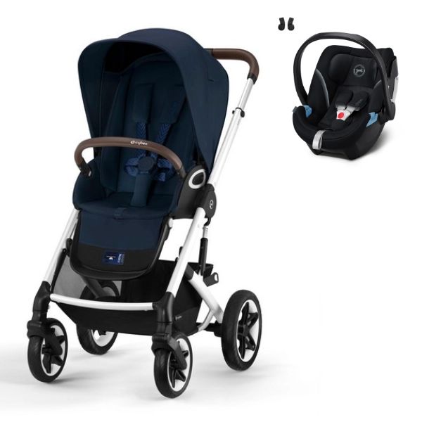 Poussette Cybex Talos S Lux – Châssis Silver/ Ocean Blue + Coque Auto Aton 5 – Deep Black (2023)