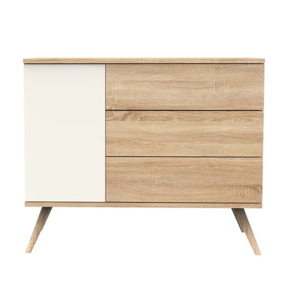 Commode 1 Porte Et 3 Tiroirs Marron/blanc