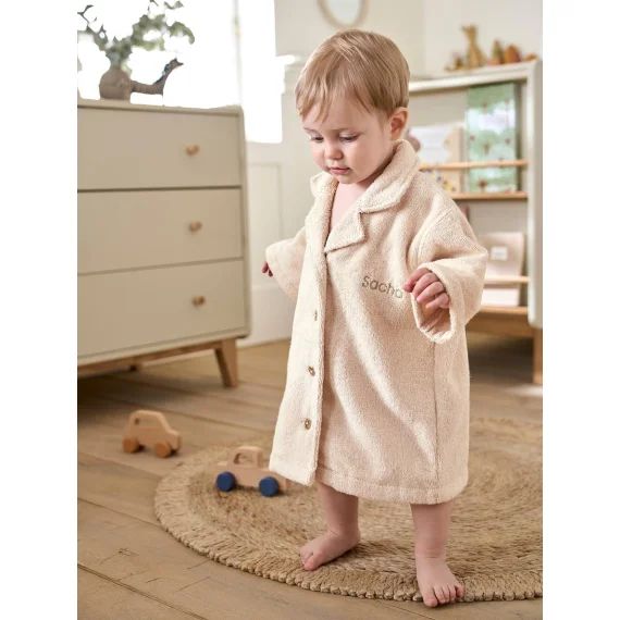 Peignoir Oversize bébé avec coton recyclé personnalisable beige