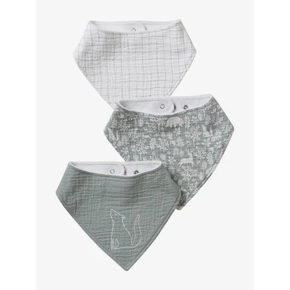 Lot de 3 bavoirs bandanas en gaze de coton écru