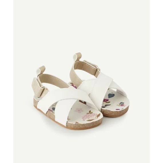 Chaussons style sandales bébé fille blanc et couleur dorée –  – Soldes