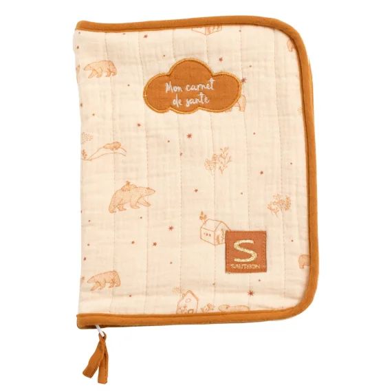 Protège Carnet De Santé En Double Gaze De Coton Beige