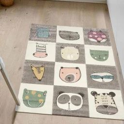 Tapis Enfant Tissé Motif Animaux Zoo 2 Gris