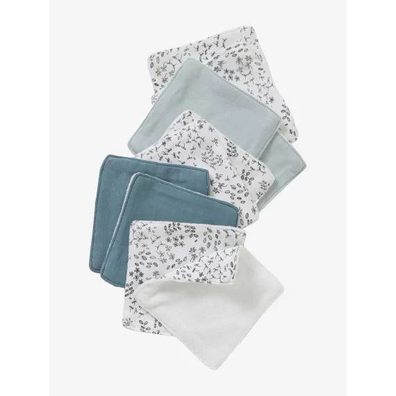 Lot de 10 lingettes lavables imprimé végétal/bleu/vert