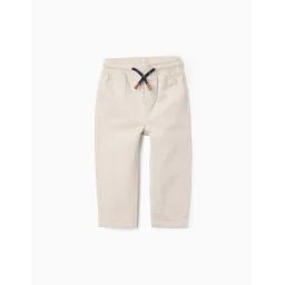 Pantalon En Toile Avec Taille Élastique Et Cordon Beige Clair