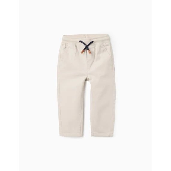 Pantalon En Toile Avec Taille Élastique Et Cordon Beige Clair