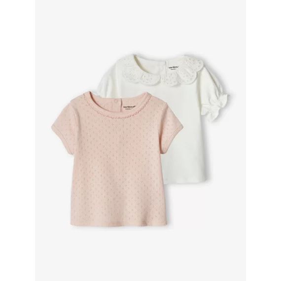 Lot de 2 T-shirts bébé manches courtes rose poudré
