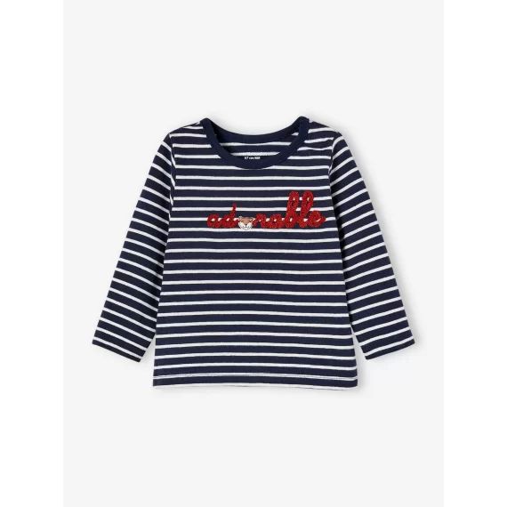 T-shirt rayé bébé brodé encre rayé