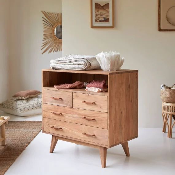 Commode Enfant En Bois D&rsquo;acacia 4 Tiroirs Oslo Naturel