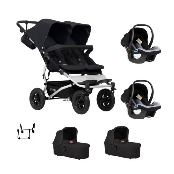 Poussette Double Mountain Buggy Duet V3.2 – Black + 2 Nacelles Plus + 2 Coques Protect