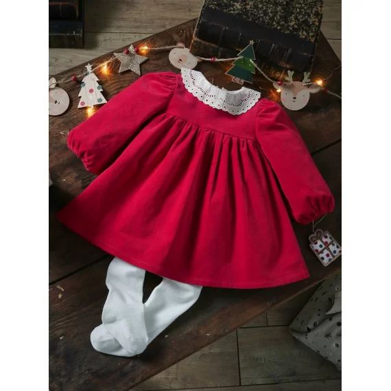 Robe en velours bébé et son collant assorti rouge