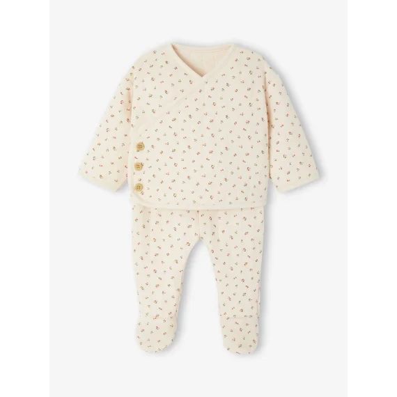 Ensemble matelassé gilet + pantalon à pieds entièrement imprimé rose