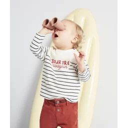 T-shirt bébé garçon en fibres recyclées rayé message rouge –  – Soldes
