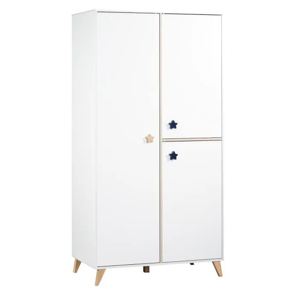 Armoire 3 Portes Bébé Boutons Étoile Blanc