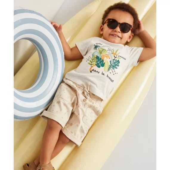 Bermuda bébé garçon beige imprimé tropical en coton –  – Soldes