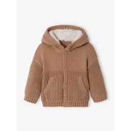 Gilet boutonné bébé capuche doublée peluche beige
