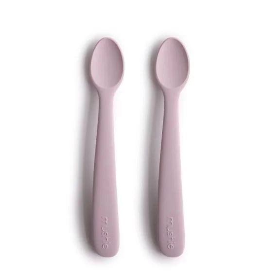 Lot De 2 Cuillères Silicone Rose – Apprentissage Repas – Mushie Rose