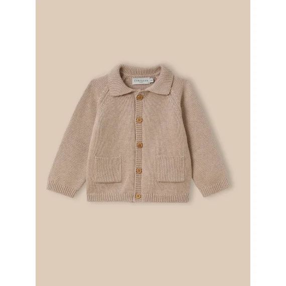 Cardigan Col Polo Ecru Chine