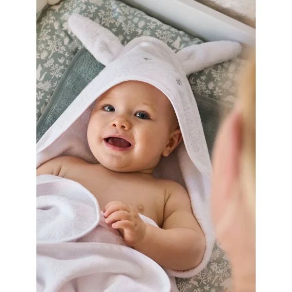 Cape de bain + gant en coton bio* blanc