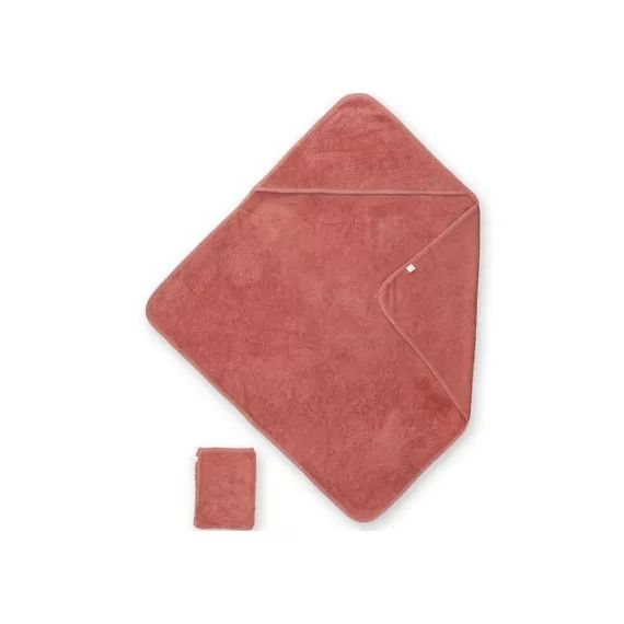 Cape de bain + gant rouge redwood (75 x 75 cm)