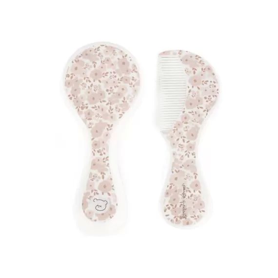 Brosse et peigne fleurs rose