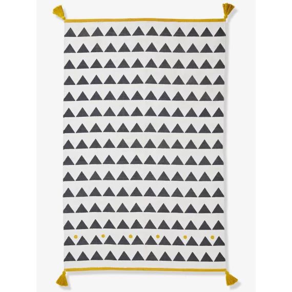 Tapis à pompons et triangles Atlas noir et blanc