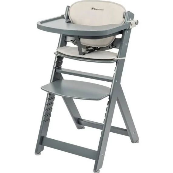 BEBECONFORT Timba + coussin, Chaise haute bébé, Chaise bois, De 6 mois à 10 ans (30kg), Gray Mist gris