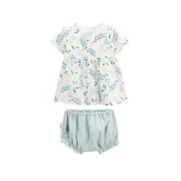 Ensemble Robe Bébé Et Bloomer En Gaze De Coton Iskia Blanc