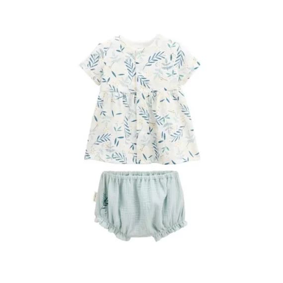 Ensemble Robe Bébé Et Bloomer En Gaze De Coton Iskia Blanc
