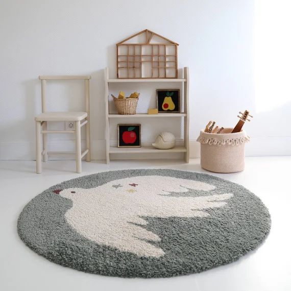 Tapis Chambre Enfant Petit Oiseau Bohemian Bird Aqua