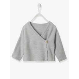 Brassière bébé en coton et laine gris clair chiné
