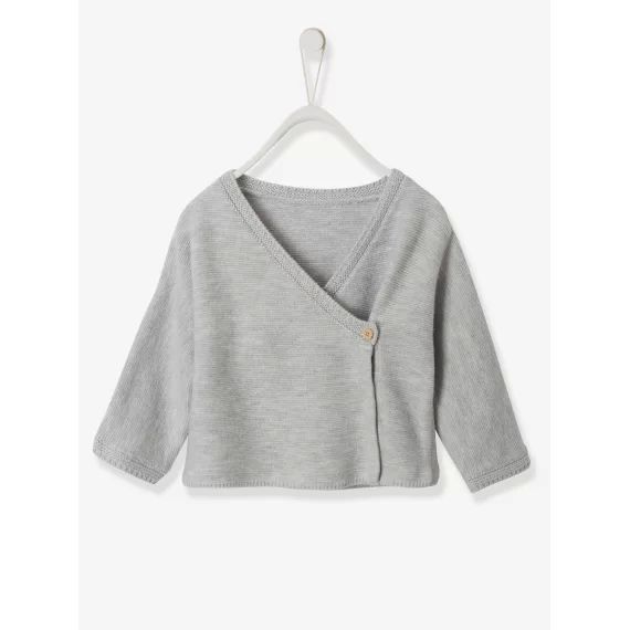 Brassière bébé en coton et laine gris clair chiné