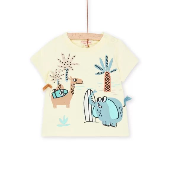 T-shirt Jaune Pâle À Imprimé Animalier