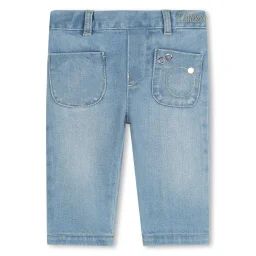 Jean délavé détails oeillets Fille Bleu