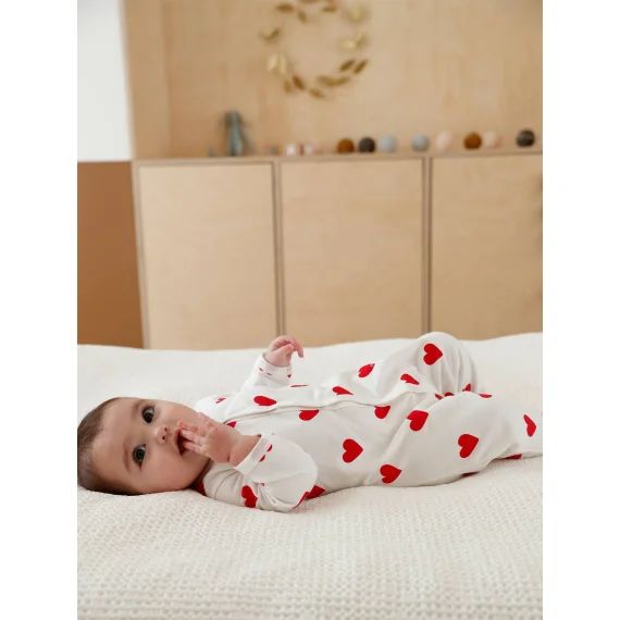 Dors-bien bébé coeurs en molleton PETIT BATEAU blanc imprimer coeur