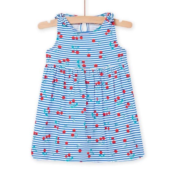 Robe Blanche À Rayures Et Imprimé Cerise Bébé Fille