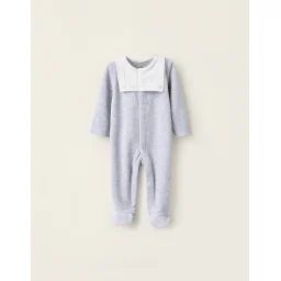 Grenouillère En Velours Avec Col Marin Gris Clair