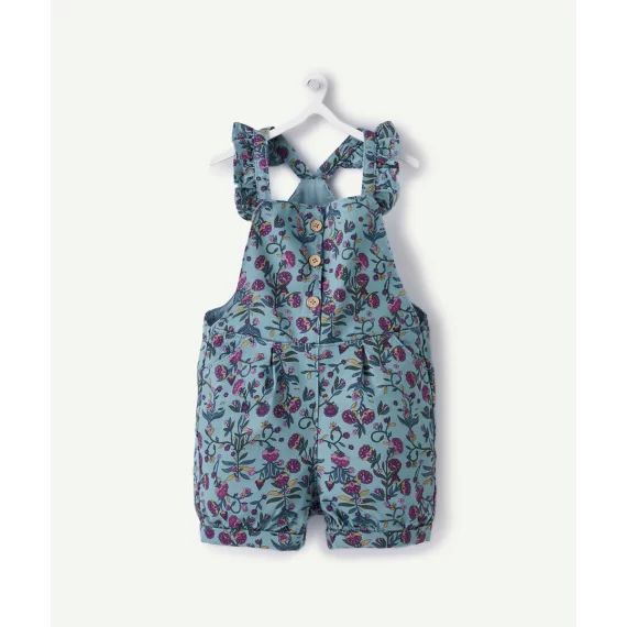 Salopette bébé fille bleu canard avec imprimé floral