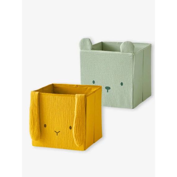 Lot de 2 bacs animaux en gaze de coton lot jaune