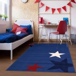 Tapis Enfant Tissé Af1 Star Bleu